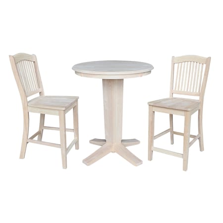 International Concepts 30 in. Round Top Counter Height Dining Table with 2 Stools, Unfinished K-30RT-23B-S492-2